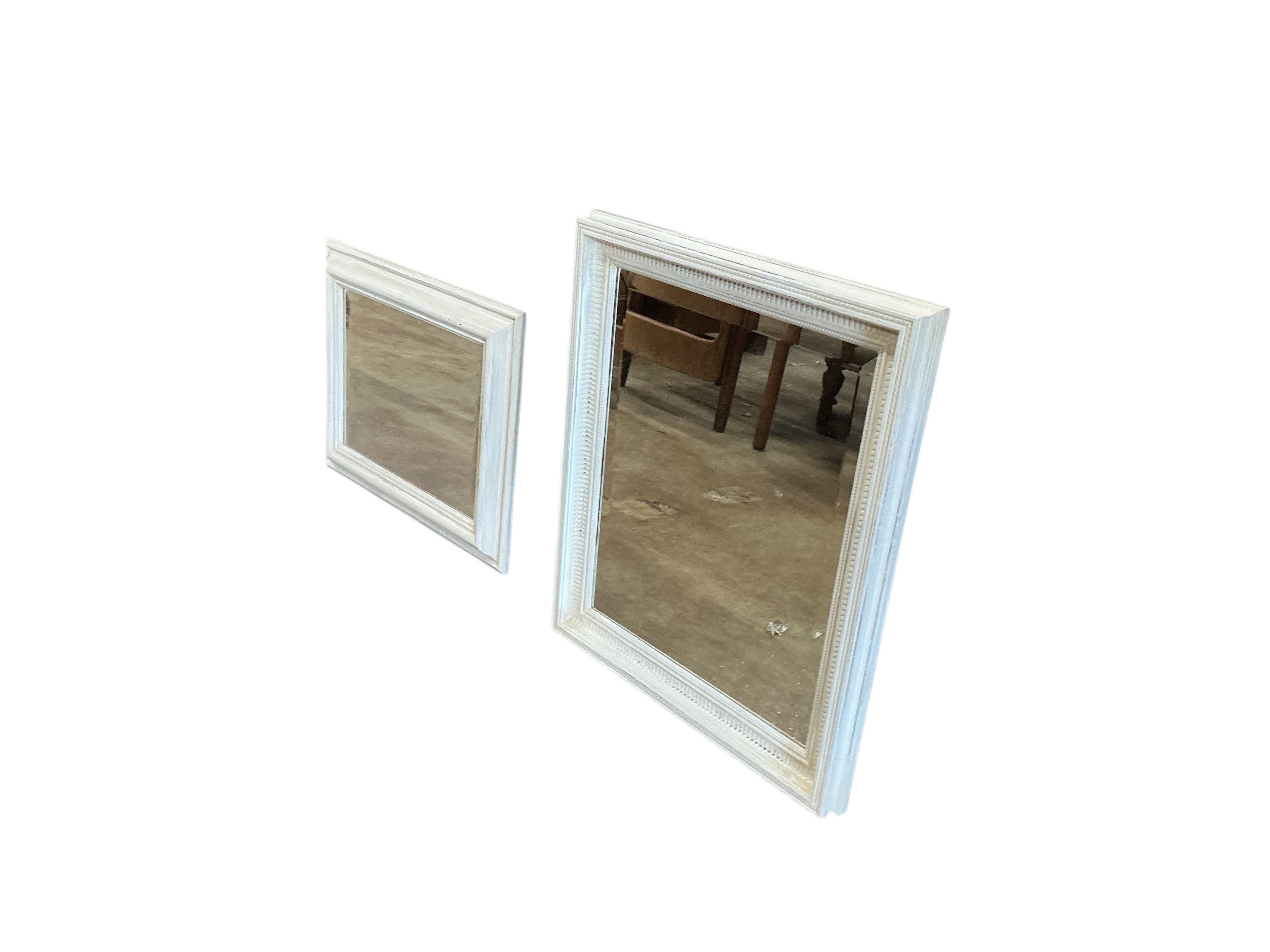 Four contemporary painted rectangular wall mirrors, largest 49cm wide, 103cm high